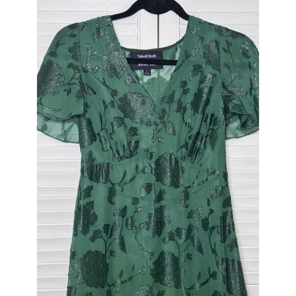 Anna Sui x Modcloth Womens Fairycore‎ Floral Green Sheer Size 2 Mesh Midi Dress - Picture 3 of 13